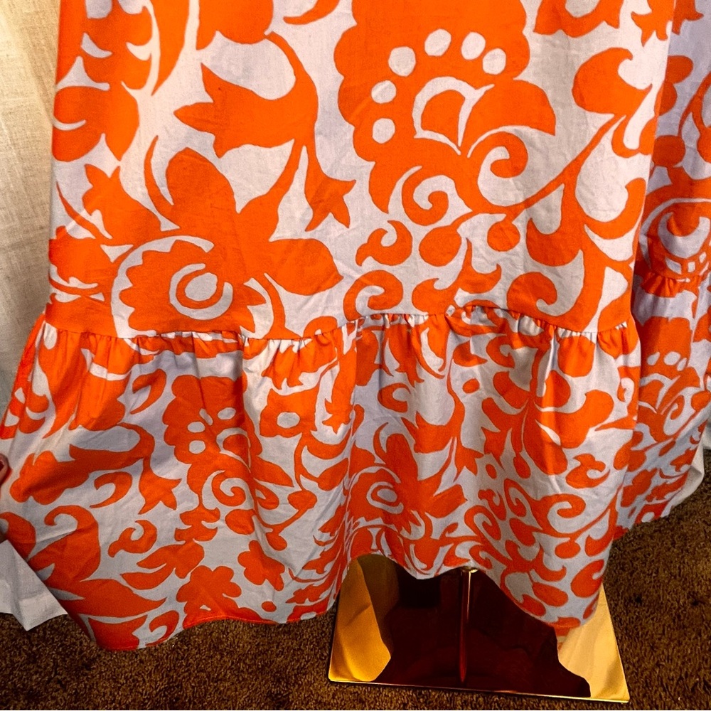 Talbots Summer Spring Orange and White Jacobean Puff Sleeve Midi Dress NWT - Picture 9 of 10